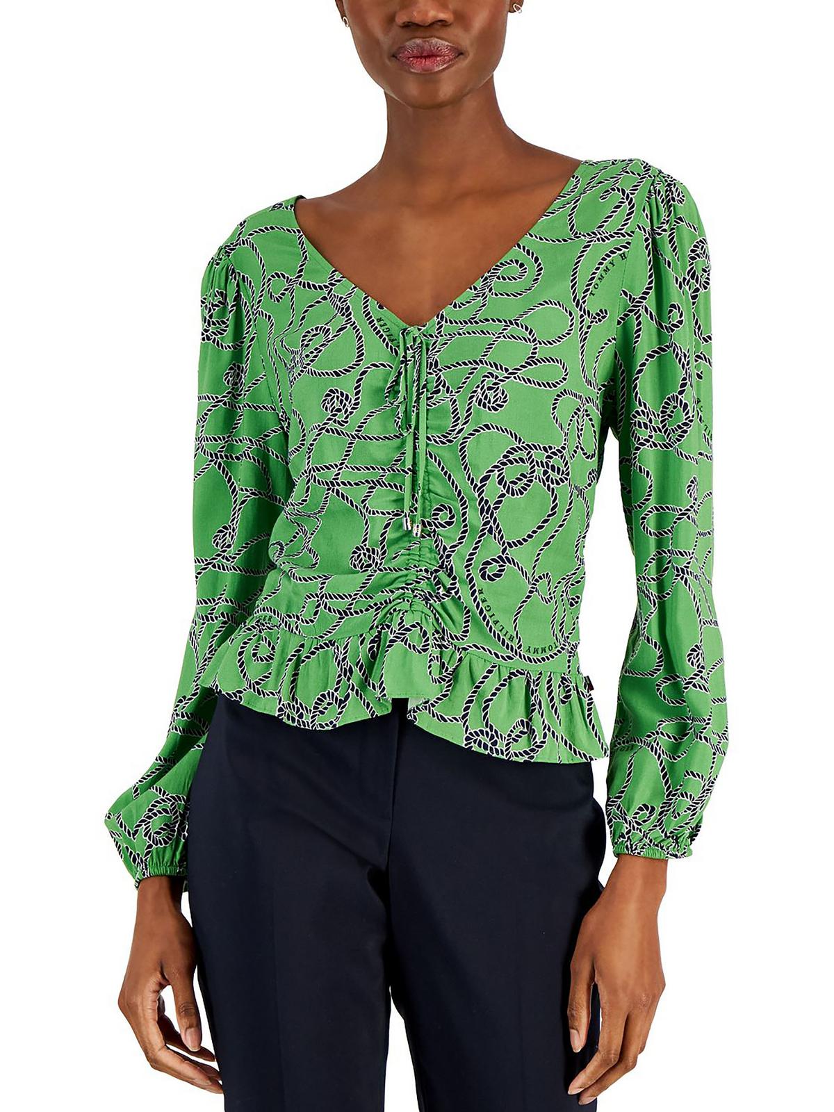 Tommy Hilfiger Womens Printed Ruched Blouse